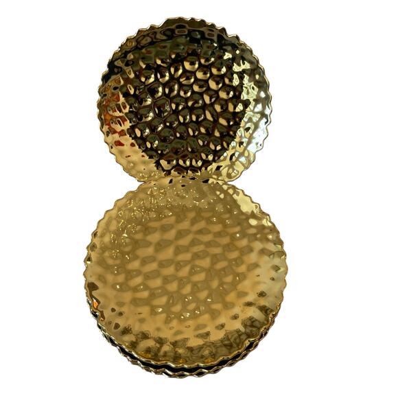 Baroque Collection Appetizer Plates 6" Hammered Gold Set of 4 Holiday Glam New - Picture 7 of 14